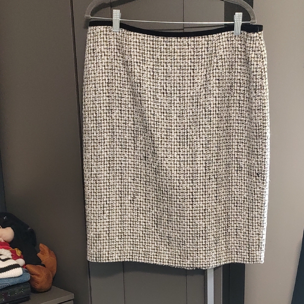 Calvin Klein Black and White Tweed Pencil Skirt